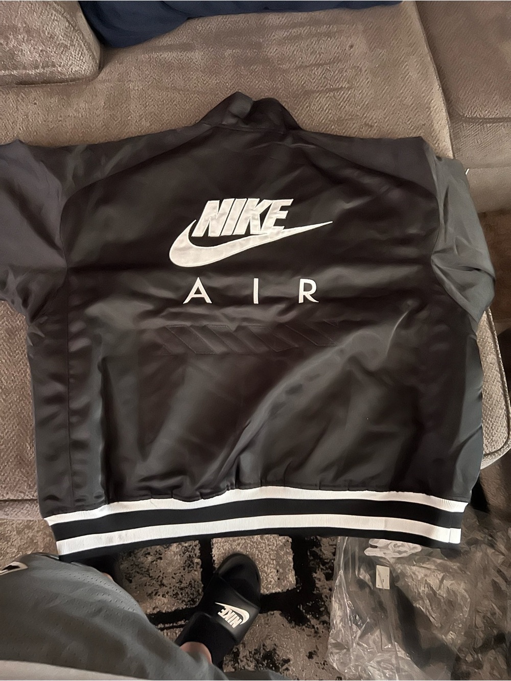 Nike Black Varsity Bomber Jacket with White Trim - Picture 2 of 5